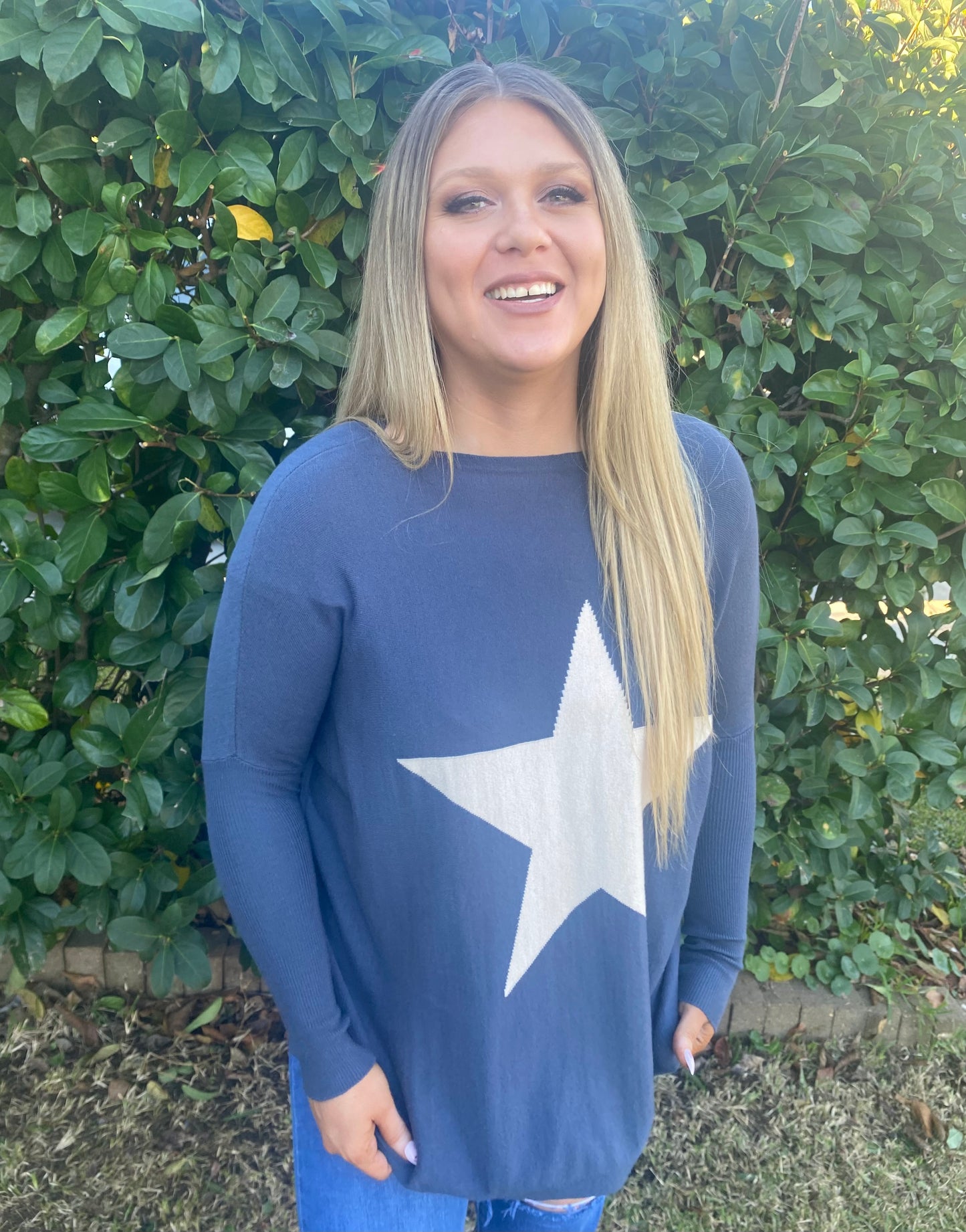 MEGHAN Blue Long Sleeve with Cream Star Top