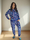 LACEY Navy Blue Stars Cuffed fluff Lounge Wear Set