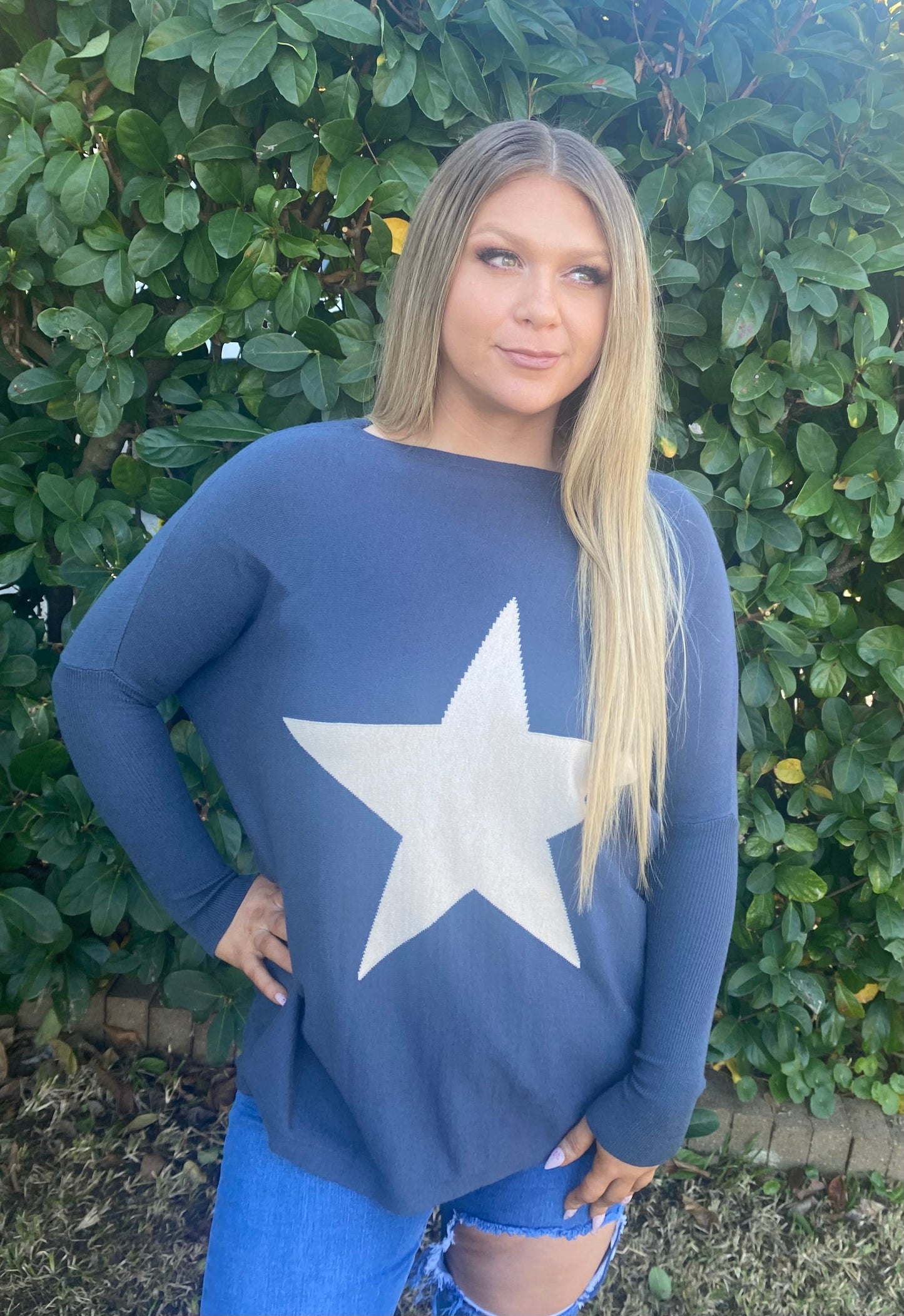 MEGHAN Blue Long Sleeve with Cream Star Top