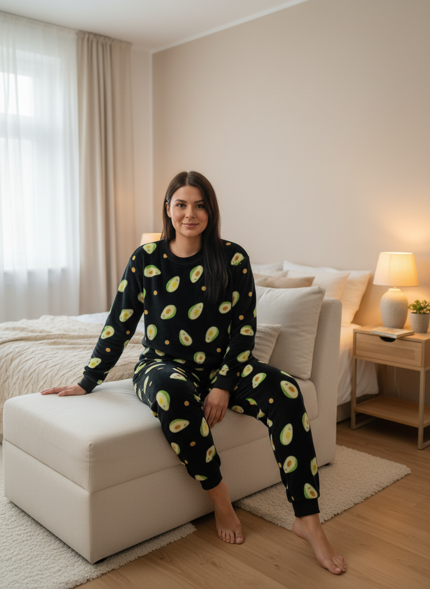 LACEY Avocados Cuffed fluff Lounge Wear Set