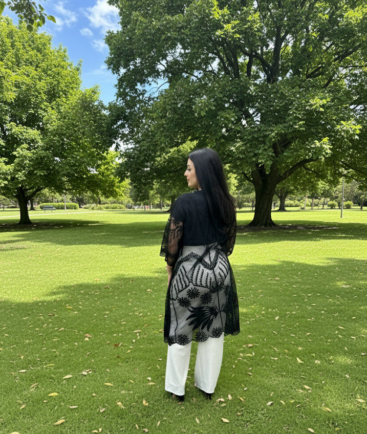 Midnight Garden Butterfly Sheer Embroidered Maxi Kaftan