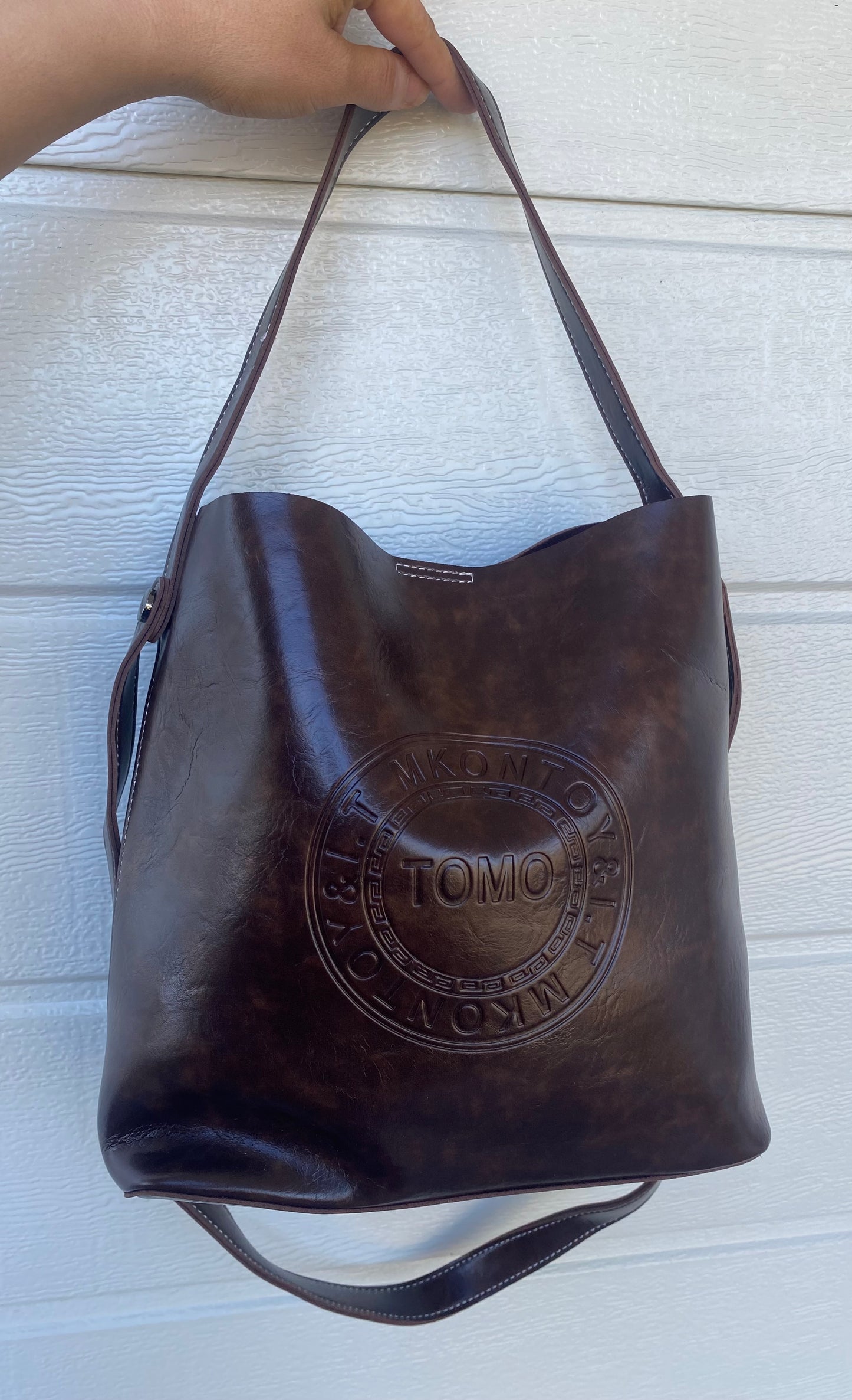 Large Pleather Hand bag - Black & Dark Brown