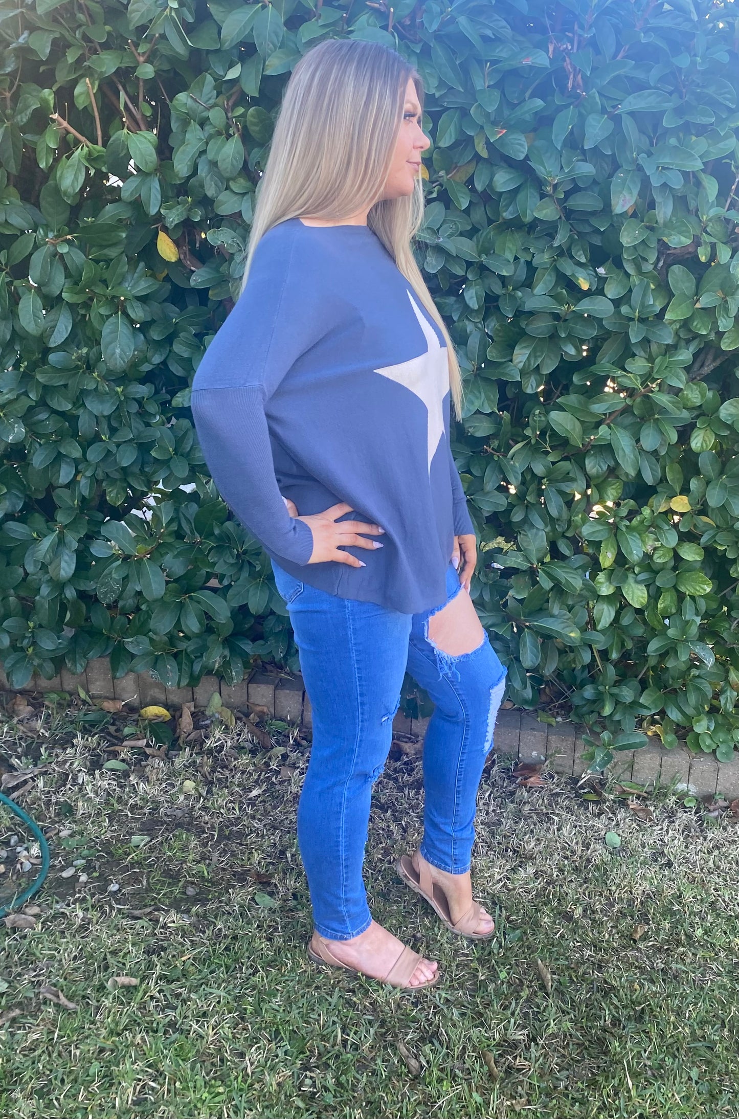 MEGHAN Blue Long Sleeve with Cream Star Top