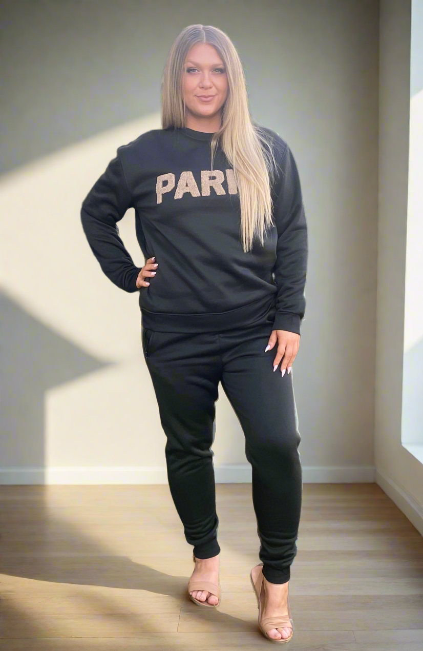 PARIS Black Track Suit Set