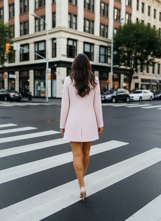 MIRANDER Baby Pink & White Oversized Long Line Jacket Blazer