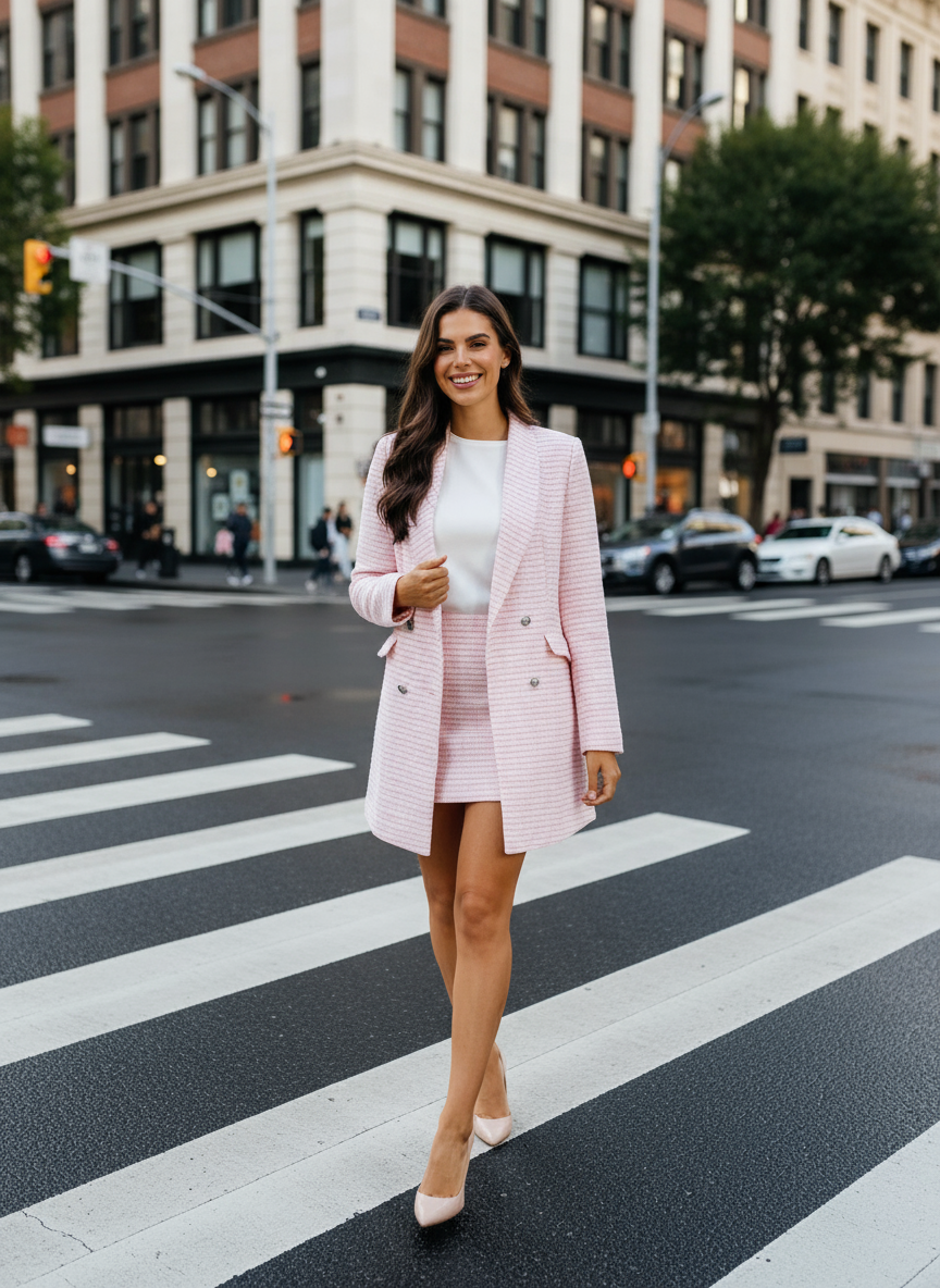 MIRANDER Baby Pink & White Oversized Long Line Jacket Blazer