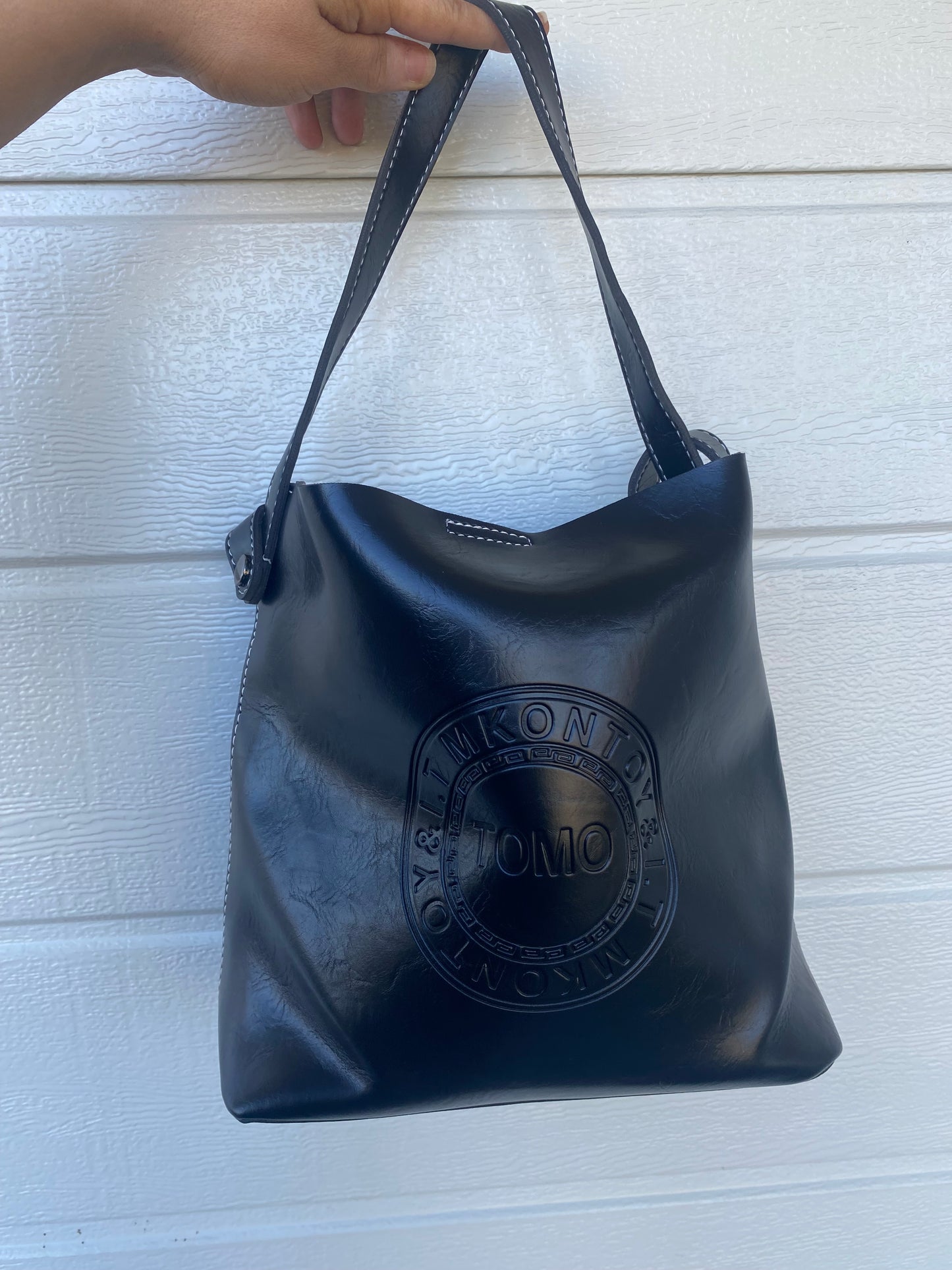 Large Pleather Hand bag - Black & Dark Brown