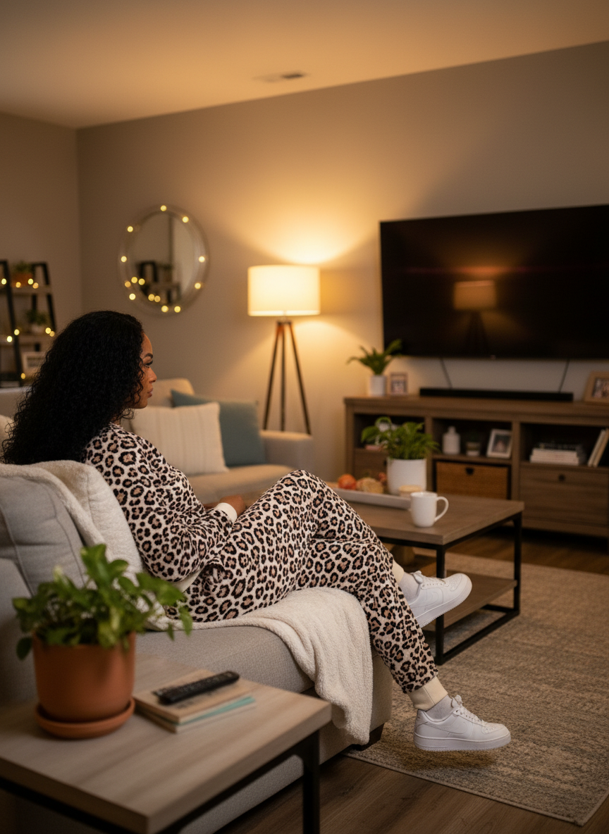 LACEY Mocha Leopard Cuffed fluff Lounge Wear Set