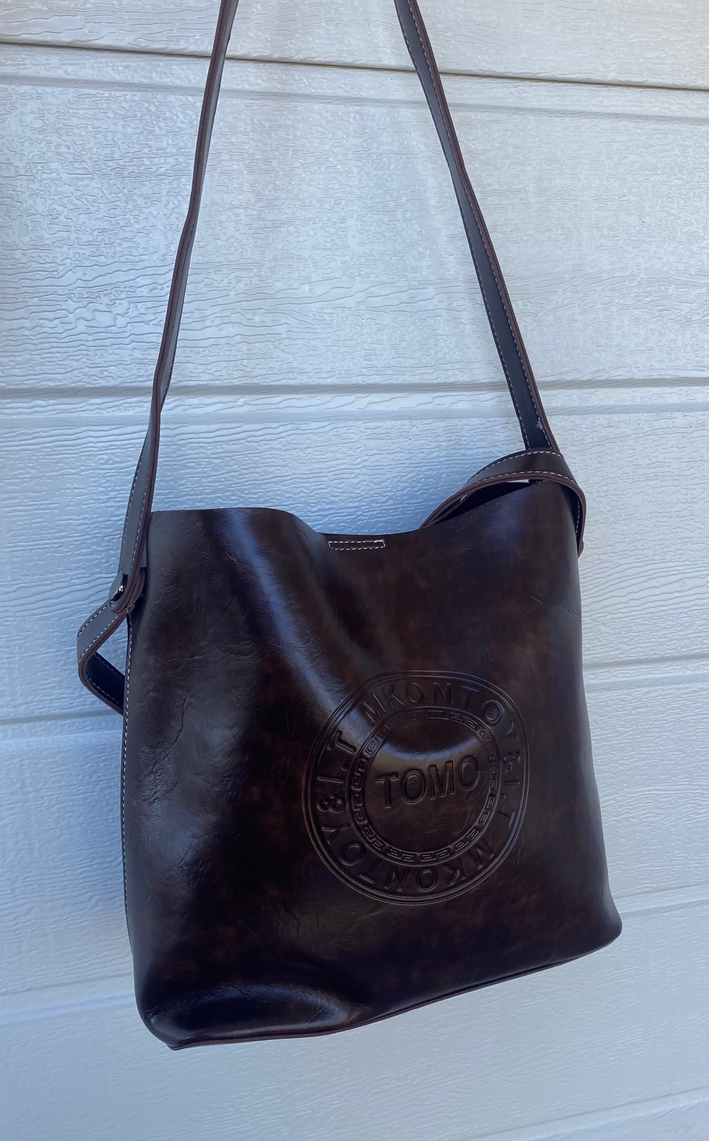 Large Pleather Hand bag - Black & Dark Brown