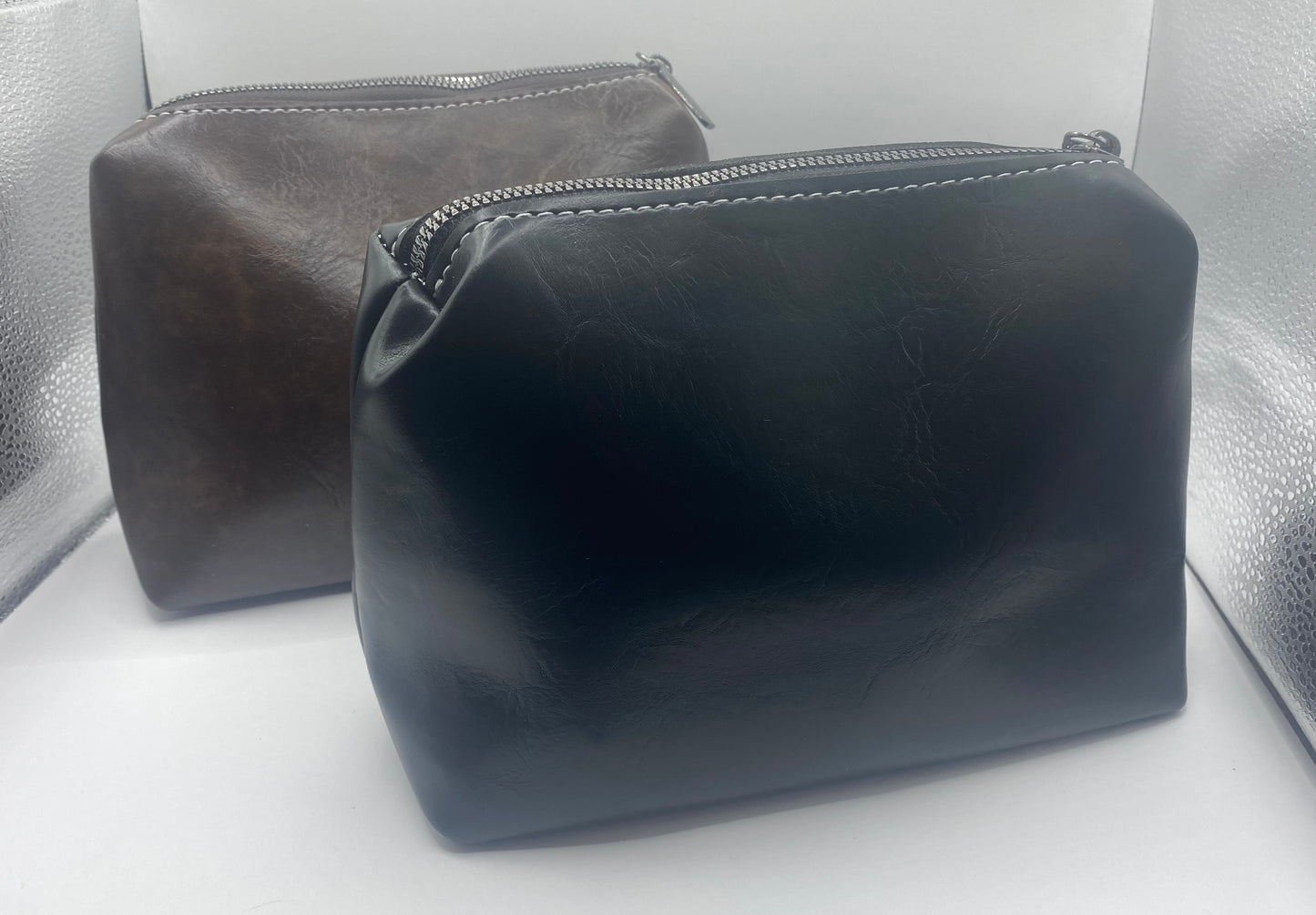 Medium Leather Zip Bags- Black & Dark Brown