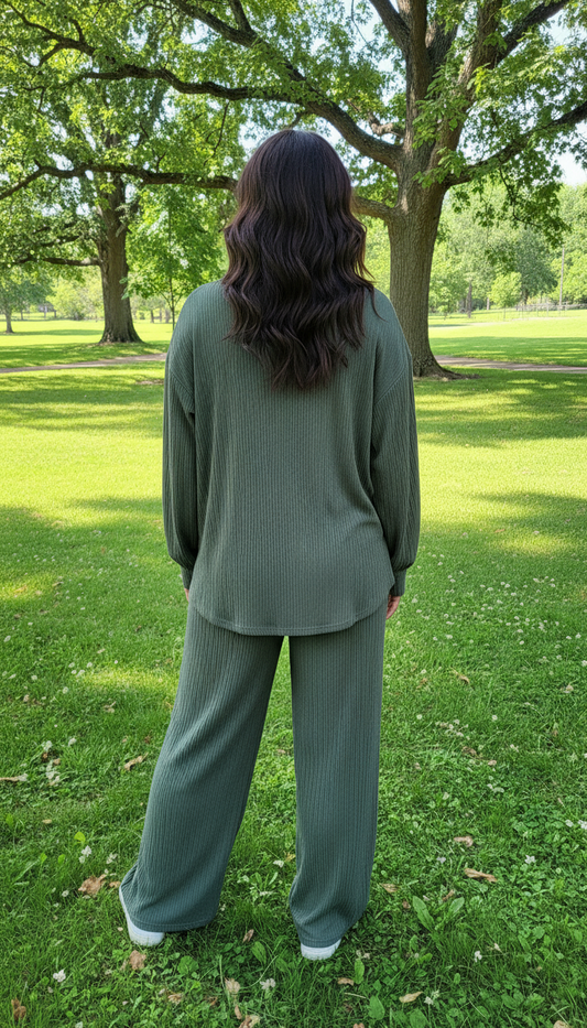 Khaki Crinkle Top & Pants Set