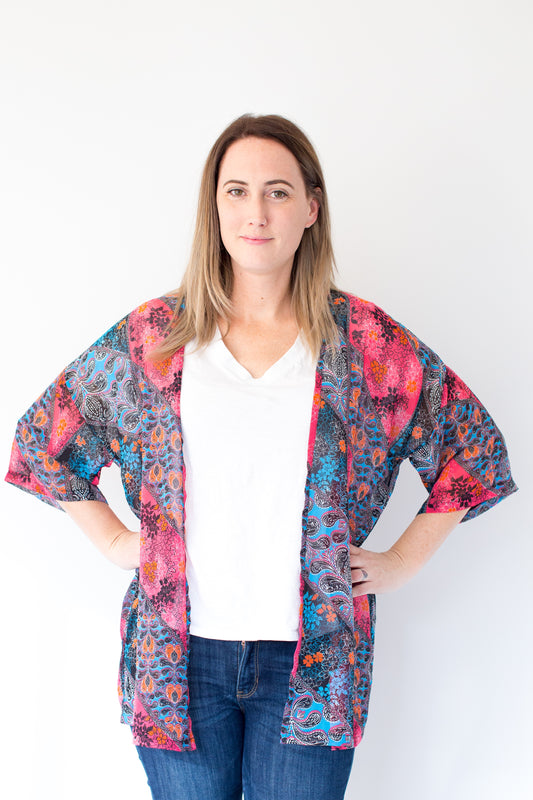 ⭐️ Multi coloured Pink & Blue Floral Sunset original Open Kaftan
