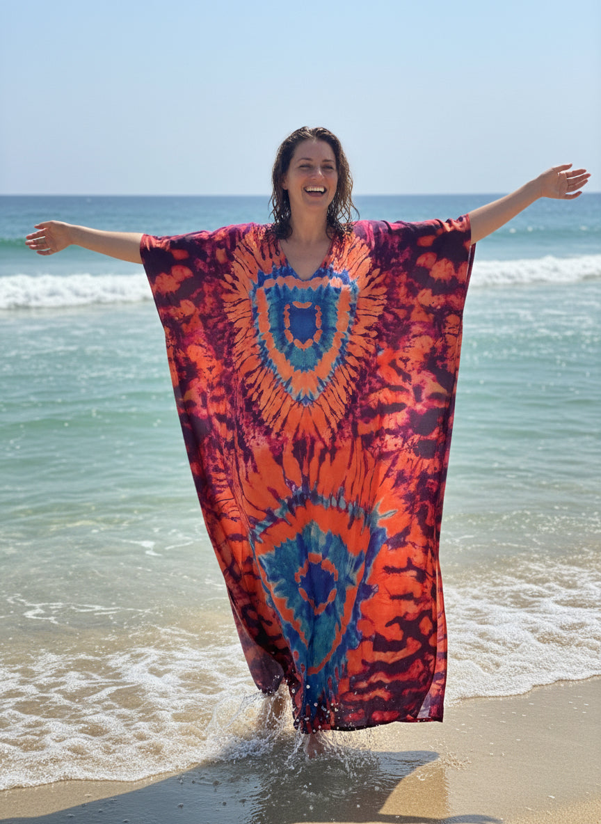Ocean Fire Tie-Dye Kaftan Maxi Dress