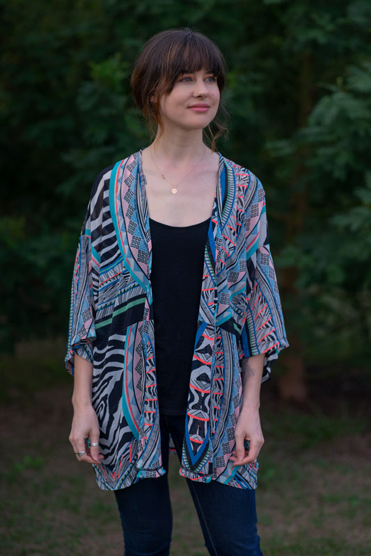 Fluro Aztec Relaxed Open Midi Kaftan