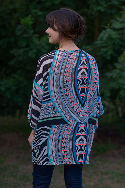 Fluro Aztec Relaxed Open Midi Kaftan