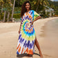 Fluro Sunset Spiral Tie-Dye Maxi Kaftan Dress