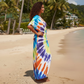 Fluro Sunset Spiral Tie-Dye Maxi Kaftan Dress