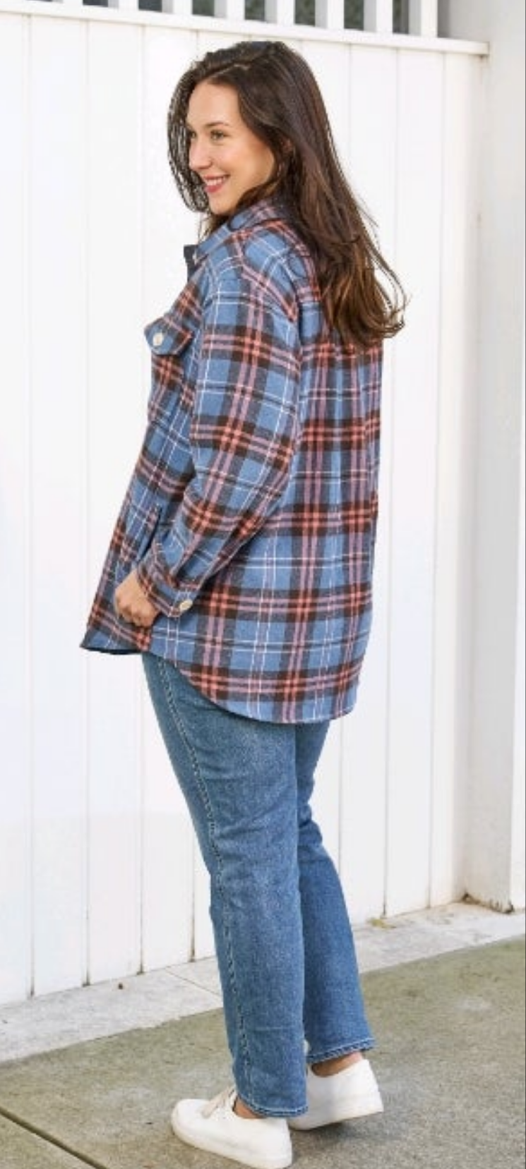 MARY-ANNE Blue Tartan Long Sleeve Button Up Top