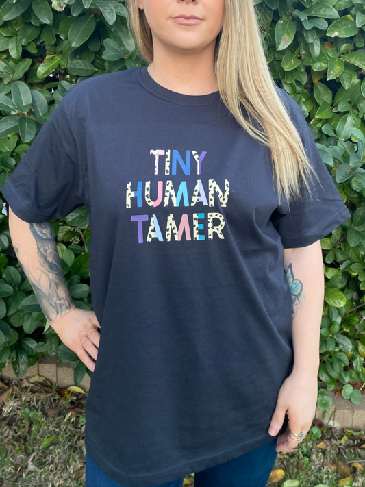 TINY HUMAN TAMER Handmade Navy Blue T-Shirt