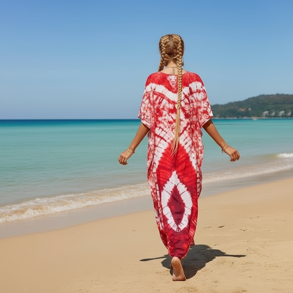 Red boho Dreamtime Maxi Kaftan Dress