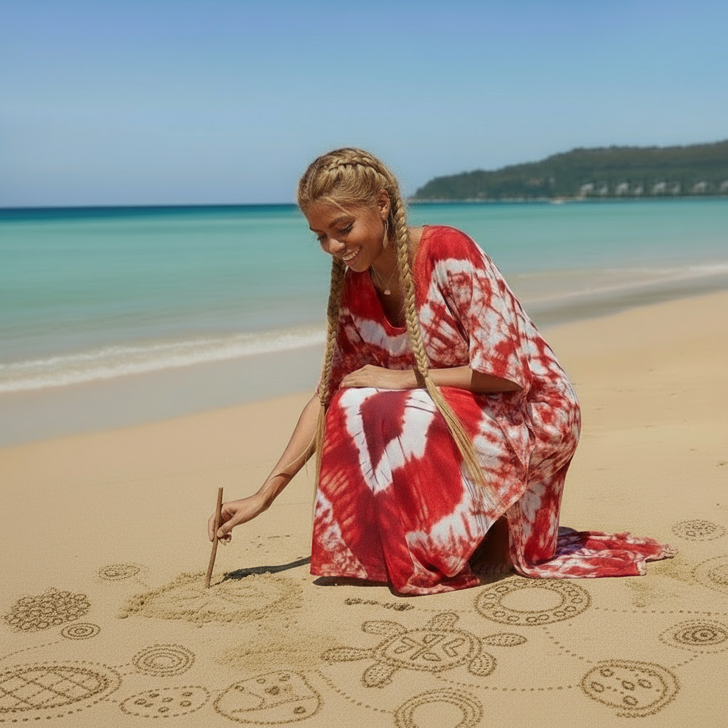Red boho Dreamtime Maxi Kaftan Dress