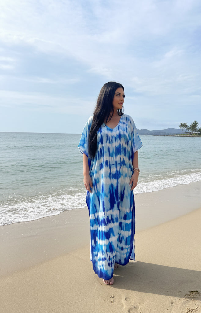 Ocean Breeze Tie-Dye Maxi Kaftan Dress