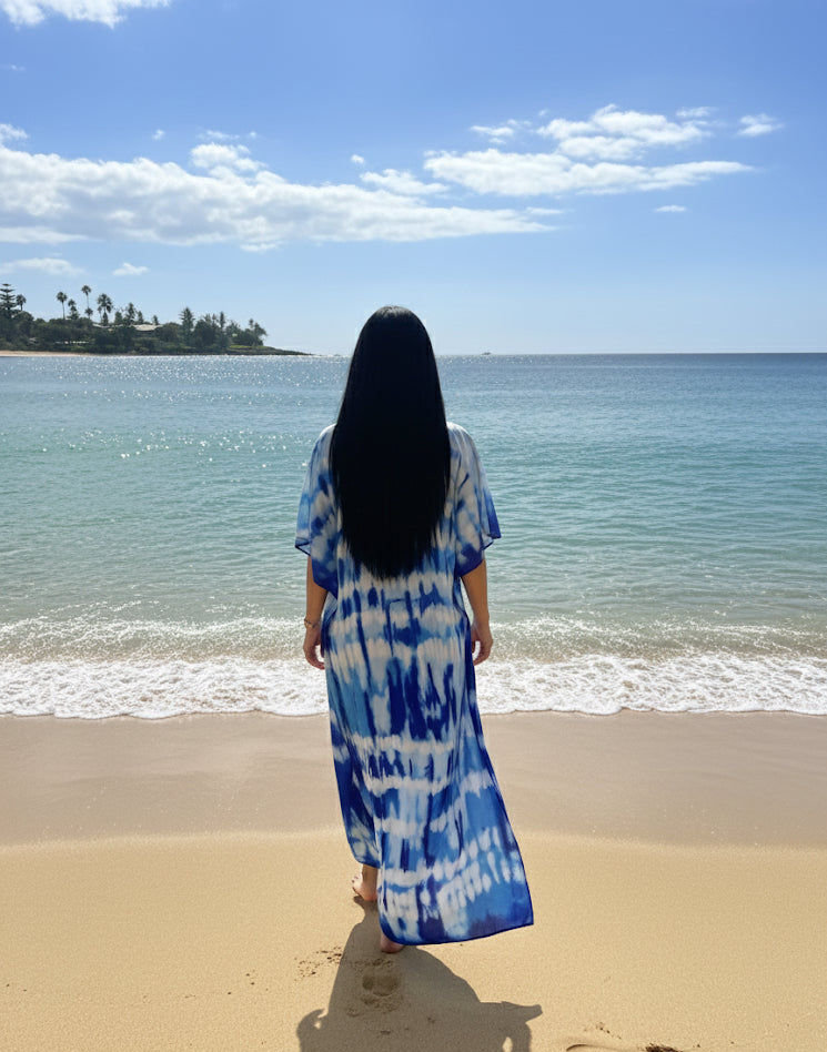 Ocean Breeze Tie-Dye Maxi Kaftan Dress