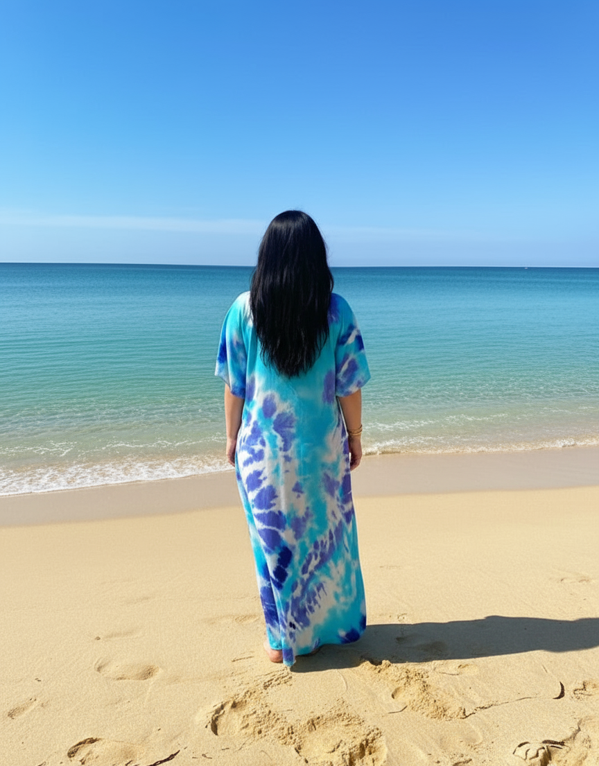 Blue Purple Lagoon Comfort Maxi Kaftan Dress