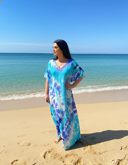 Blue Purple Lagoon Comfort Maxi Kaftan Dress