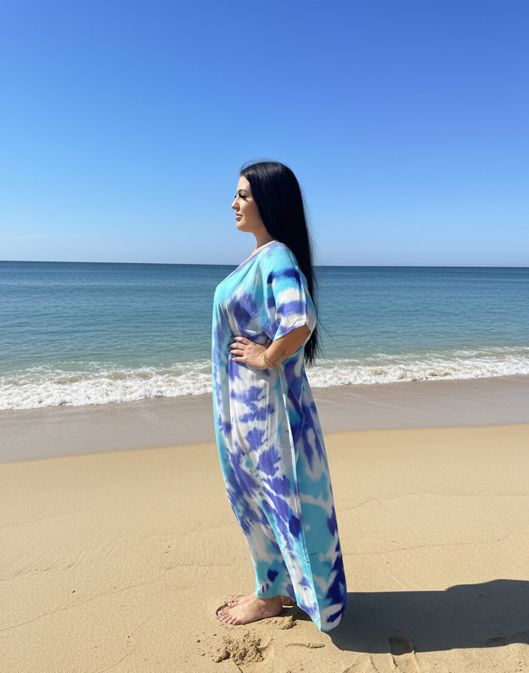 Blue Purple Lagoon Comfort Maxi Kaftan Dress