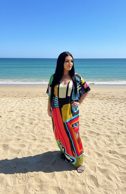 Sunset Mosaic Comfort Maxi Kaftan Dress