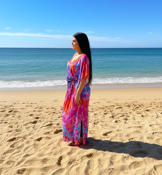 Flame Blossom Comfort Maxi Kaftan Dress
