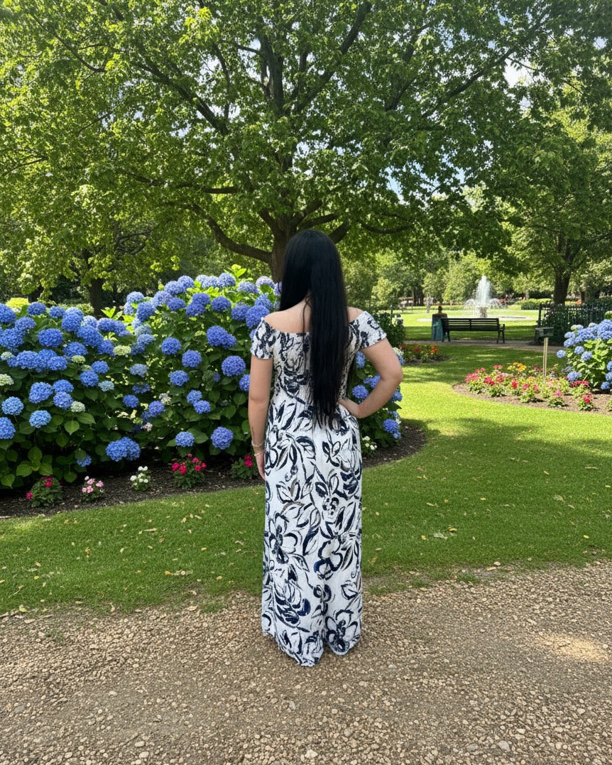 Summer Petal Paradise Off-Shoulder Maxi Dress