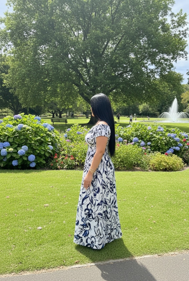 Summer Petal Paradise Off-Shoulder Maxi Dress