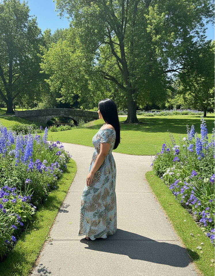 Botanical Breeze Off-Shoulder Maxi Dress