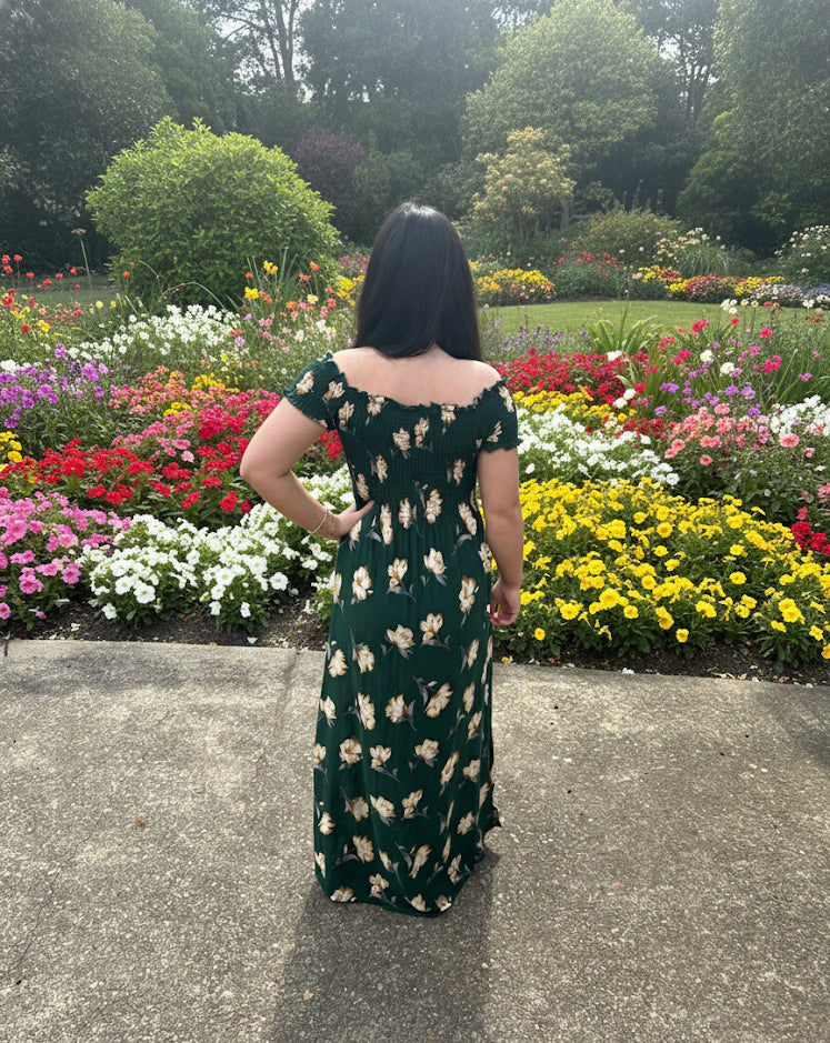 Enchanted Meadow Floral Maxi Off-Shoulder Dress