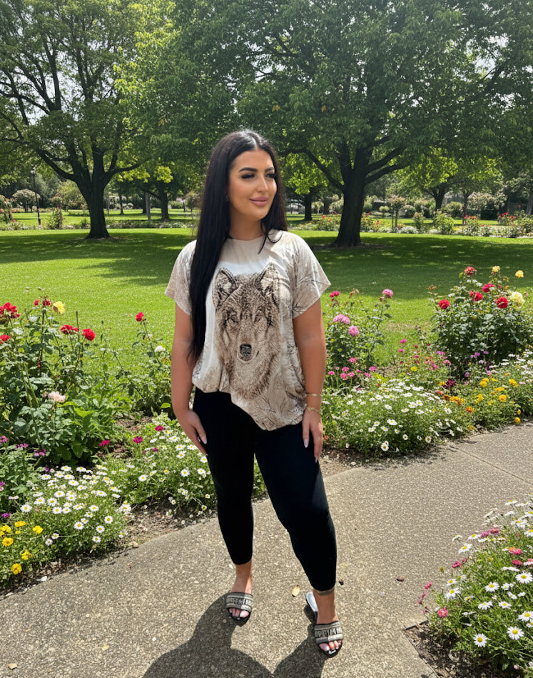 Lone Wolf Oversized Graphic Bejewelled Tshirt