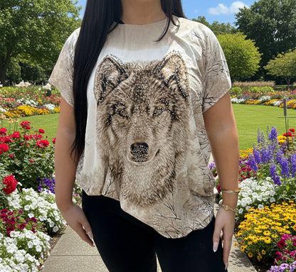Lone Wolf Oversized Graphic Bejewelled Tshirt