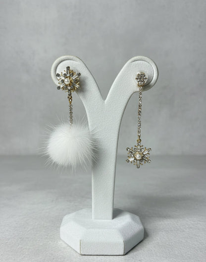 Winter Wonderland Snowflake Pom Pom Earrings