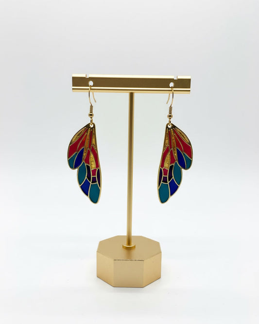 Colourful Stained Glass Wing Gold-Tone Dangle Earings