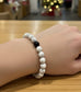 White Howlite Style Beaded Bracelet with Black Onyx accent Unisex