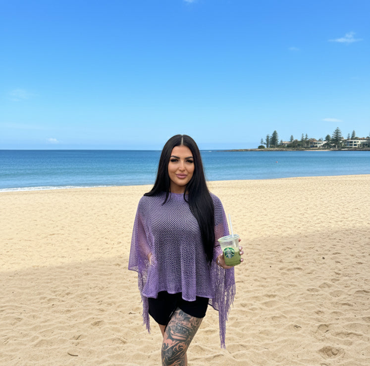 Purple Shimmer Netted Kaftan Throwover Top