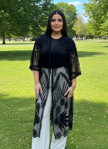 Midnight Garden Butterfly Sheer Embroidered Maxi Kaftan