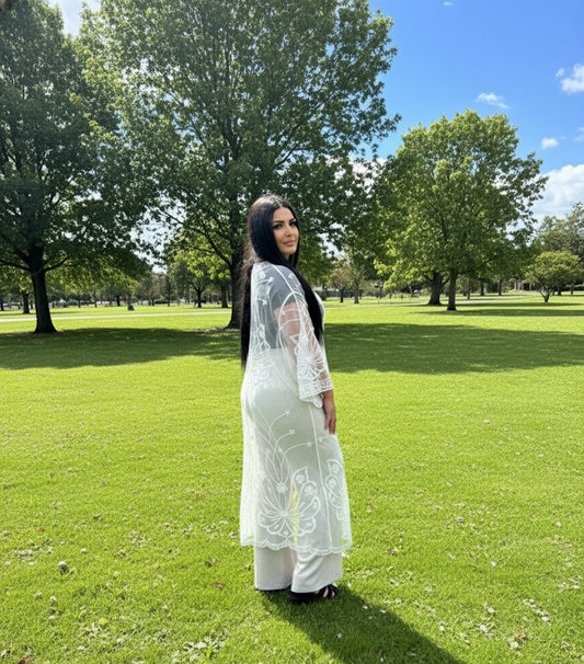 White Butterfly Dreams Lace Open Kaftan Throw