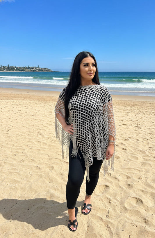 Silver Shimmer Netted Kaftan Throwover Top