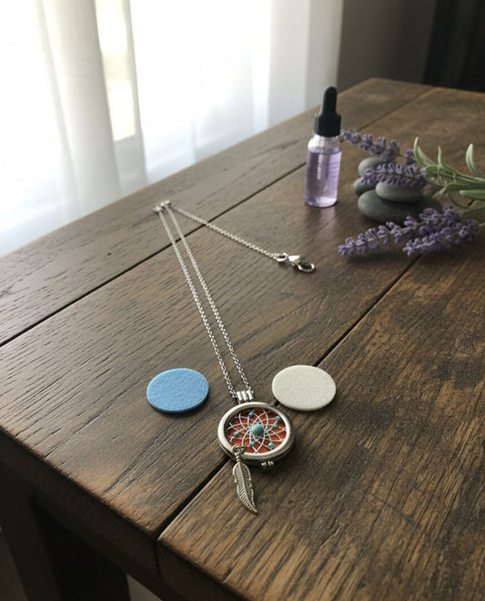 Dreamcatcher Aromatherapy Locket Necklace Interchangeable Felt Pads