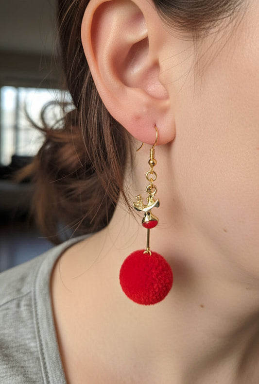Red Reindeer Pom-Pom Christmas Earrings