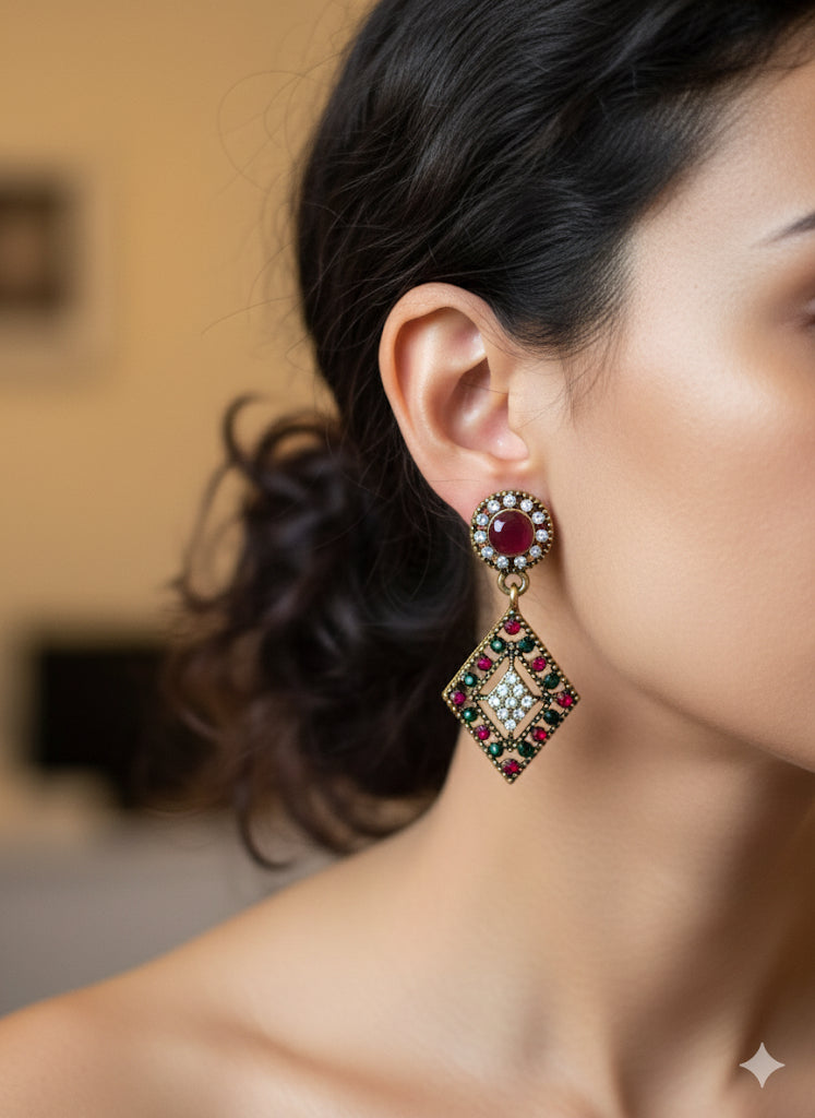 Vintage Xmas Gemstone Drop Earrings -Choose Your Style