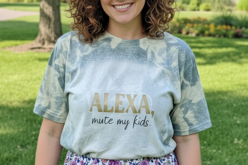 ALEXA Mute My Kids Green Graphic Design T-Shirt - Handmade