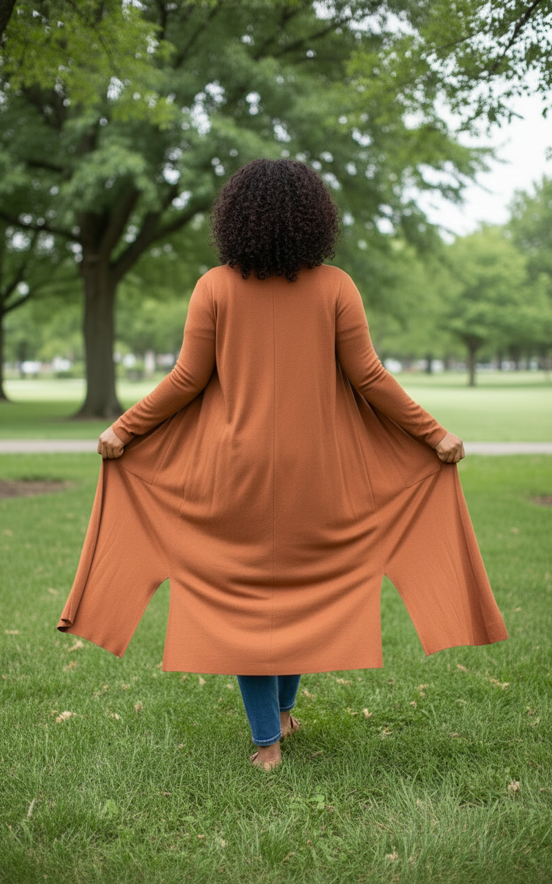 SARAH Rust Tan Brown Button Long Line Jacket Coat